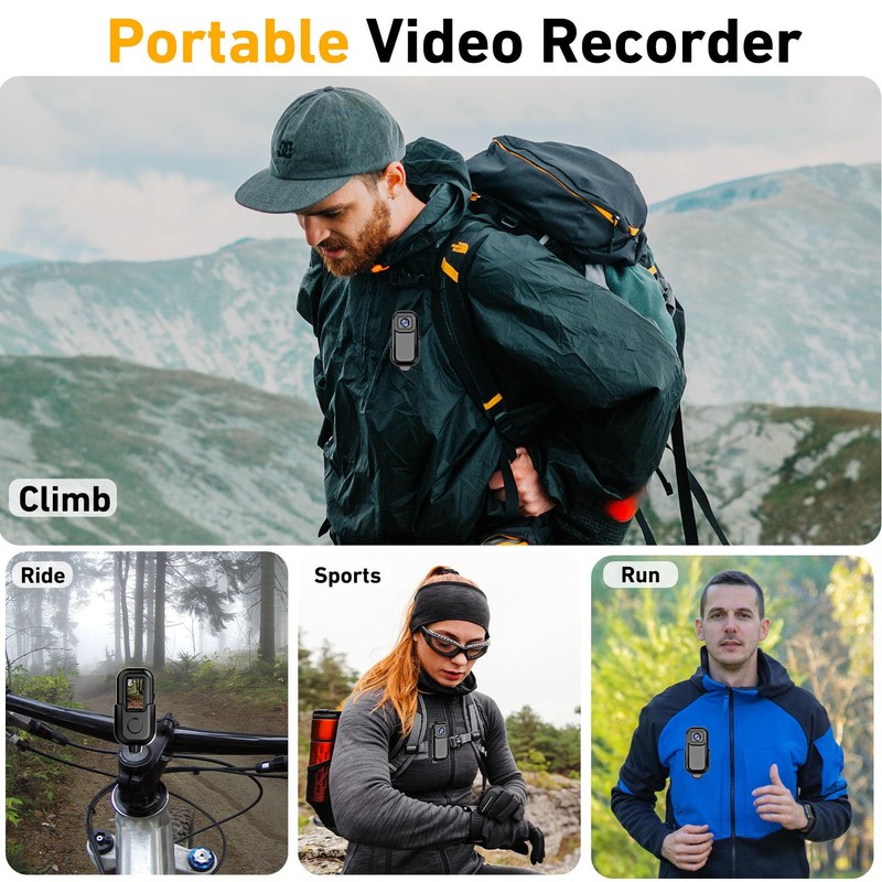 Mini Action Camera with Magnetic Base, Anti Shake 1080P Video