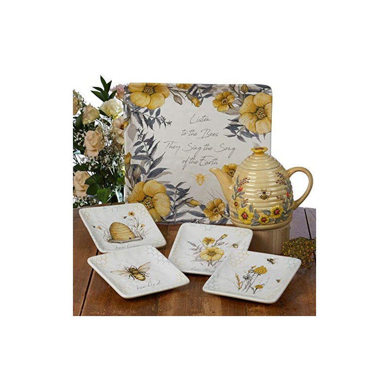 Bee Sweet 32 oz. 3-D Beehive Teapot Ceramic,Multi Colored