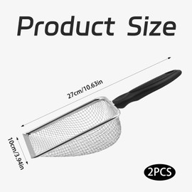 fKiZanthene 2Pcs Gardening Soil Sifter 5.0mm & 2.8mm Holes, Stainless Steel Mesh with Ergonomic Black Handle for Cat Litter Box Cleaning, Garden Sand Mesh Compost Sieves Dirt Rocks