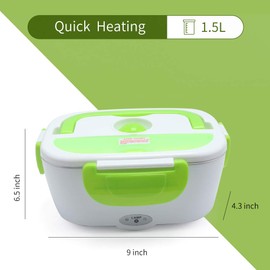 VECH 1.5L Electric Lunch Box - Portable Food Warmer for Car, Home & Office, 110V/12V Dual Power, BPA-Free 304 Stainless Steel Container - Healthy Meals On-The-Go（Green）