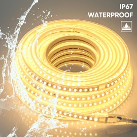 pcningled LED Strip Lights AC 110 Volts 16.4 ft Outdoor Rope Lights Waterproof IP67 Cuttable LED Lights SMD 5730 120LEDs/m 3000K Warm White Super Bright Lighting for Bedroom Kitchen Under Cabinet