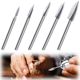 Teocpai 5 Piece Wood Carving Bits with 1/8 Inch Shank Wood Carving Set for Rotary Tool Wood Engraving Craft Carving Drilling