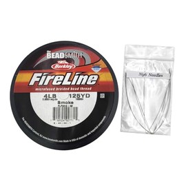 Beadsmith FIRELINE Beading Thread Crystal/Smoke 4LB 6LB 8LB 125 YRD/Spool (Smoke 4lbs 0.12mm) with Fine Beading Needle Bundle Kit for Jewelry Making & Beadwork