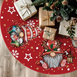 Tian Zhun Christmas Tree Skirt Red Tree Skirt Glitter Gnomes Snowflake Xmas Party Winter Holiday Tree Mat 30 Inch for Indoor Outdoor Decorations