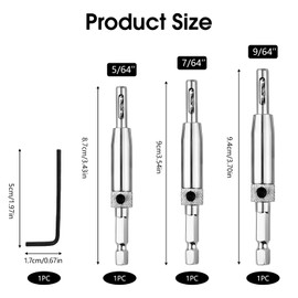 Hinge Drill Bit Set, 3Pcs Self Centring Hinge Drill Bits 1/4" Hex Shank Hinges Drills Bits Guide Woodworking Hardware Pilot Hole Hinges Drill Bit with Wrench for Home Wood Door Window Install