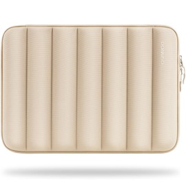 DOMISO 15.6 inch Laptop Sleeve Bag Shockproof Protective Carrying Case Water-Resistant Vertical Stripe Pattern Handbag with Handle Compatible with HP/Dell,Beige