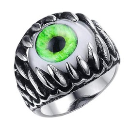 PAURO Men's Stainless Steel Dragon Claw Opal Eyeball Rings, Gothic Biker Unique Cat's Eye, Stainless Steel