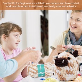 Eatbuy Crochet Kit for Beginners, Complete Crochet Kit with Step-by-Step Video Tutorials, DIY Birthday Gift for Adults & Craft Lovers (MooMoo)