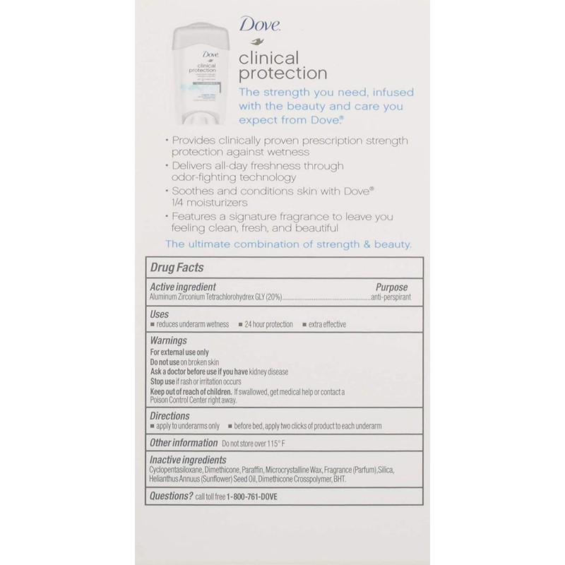 Dove Clinical Protection Antiperspirant/Deodorant, Original Clean, Stick, 1.7 Ounce (Pack