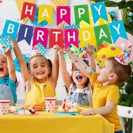 2 Stück Happy Birthday Girlande Banner Happy Birthday Spruchband Geburtstag Banner Bunt Papiergirlande für Geburtstagsfeier Dekoration