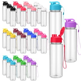 TANEMUDO 33 Pcs 17 oz Water Bottle Bulk with Handle Strap, Plastic Lightweight Flip Top Drink Bottles for Adults Gym(Multicolor)