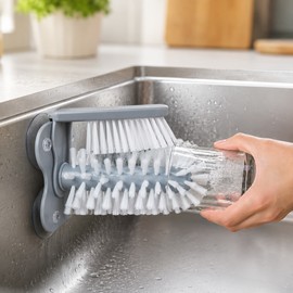 Sink Bottle and Glass Cleaning Brush for Drinkware - Suction Cup Dual-Sided Cleaner for Kitchen Sinks