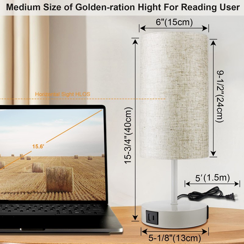Set of 2 Touch Control Bedside Table Lamps, 3-Way Dimmable