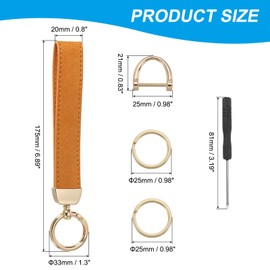 PATIKIL Leather Wristlet Keychain, Car Key Chain Holder Universal Key Fob Holder with 2 Key Ring and Anti-Lost D Ring Screwdriver Wallet Purse, Gold/Brown