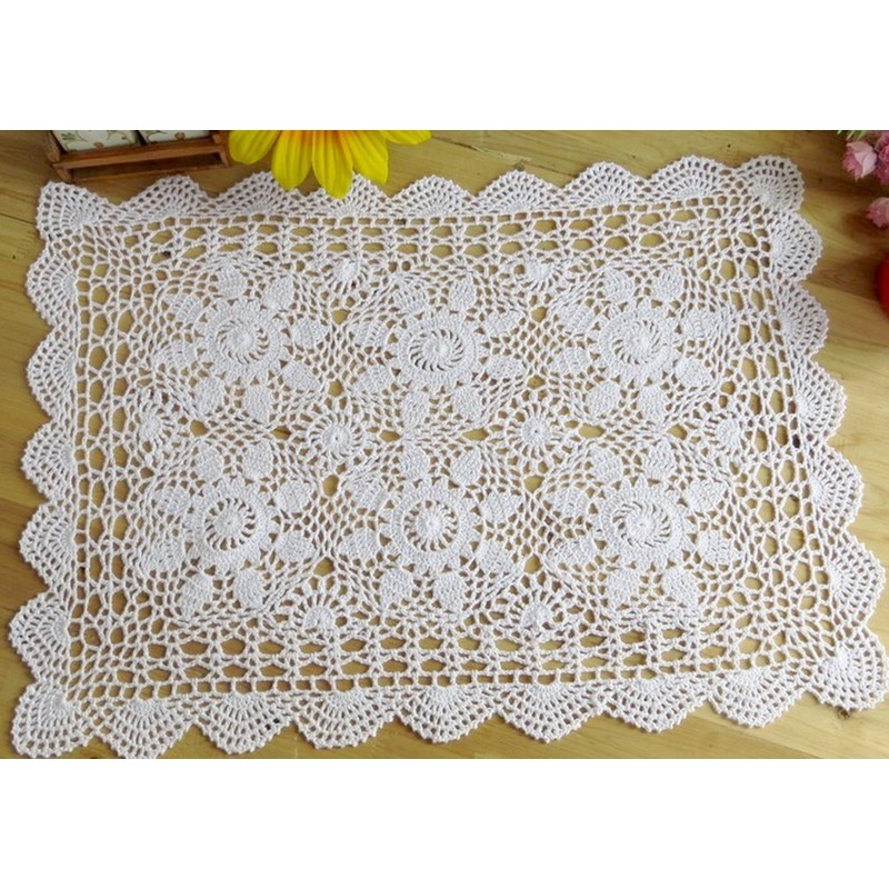 White 16x23 Inch Rectangle HANDMADE Cotton Crochet Lace Placemat Doilies