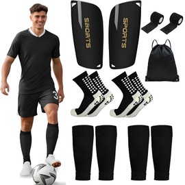 7PCS Conjunto De Espinilleras De Fútbol, Calcetines De Futbol Transpirables Antideslizantes, Protegido por Piernas De Fútbol con Almohadilla De Amortiguación Eva, Incluye Vendas y Mochila