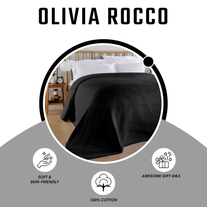 Olivia Rocco Florian Throw Blanket 100% Cotton Checked Design Bedspread
