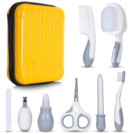 Little Angel Baby Healthcare and Grooming Kit, Safety Newborn Nursery Care Set, with Hair Brush Comb, Nail Clipper, Nasal Aspirator for Newborn Infant Baby Girls Boys (Yellow)