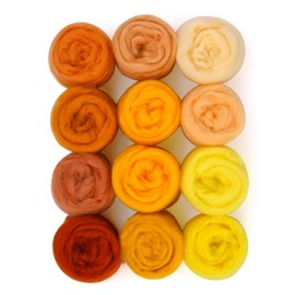 WONVOC Felting Wool, 12 Colors Wool Roving for Needle Felting, 4.23 oz Needle Felting Wool, Wool Roving, Needle Felting Wool Set, Easy to Work, for Needle Felting DIY Wool Crafts, Yellow and Brown