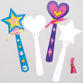 Baker Ross AX106 Princess Wand Craft Kits - Pack of 10, Fairy, Star and Heart Wands for Kids to Make and Play for Dressing Up and Pretending, Blue,Pink,Purple,Red