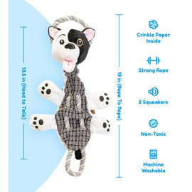 PLUSH DOG TOYS WITH SQUEAKERS, SQUEAKY DOG TOY WITH CRINKLE, NO STUFFING DOG TOYS WITH SQUEAKERS, DOG TOYS SQUEAKY STUFFINGLESS DOG TOYS FOR AGGRESSIVE CHEWERS FOR SMALL DOGS AND LARGE DOGS