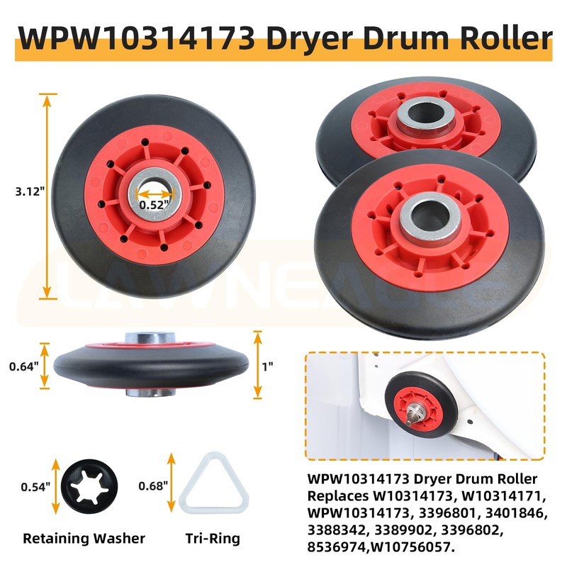 LAWNEAGLE 4392067 Dryer Repair Kit - Includes WPW10314173 Drum Support