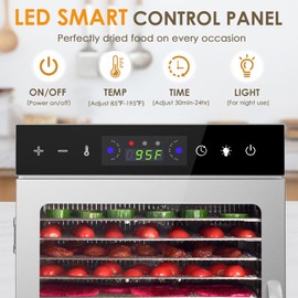 HOPERAN Food Dehydrator Machine with 12 Stainless Steel Trays – Digital Timer & Adjustable Temp Control for Jerky, Herbs, Fruits | Overheat Protection, BPA-Free, Includes Recipe Book