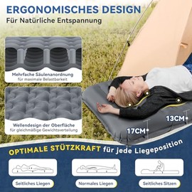 HIKENTURE Isomatte Selbstaufblasend, 13CM Ultradicke Isomatte Camping mit Kissen, Aufblasbare Luftmatratze Kleines Packma√ü, Ultraleichte Schlafmatte mit Fu√üpumpe f√ºr Outdoor, Wandern, Zelt - Grau