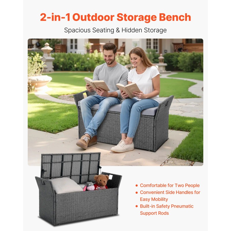 2-Person Outdoor Storage Bench 40 Gal Deck Box with PE