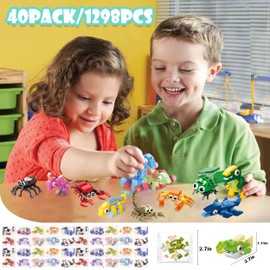 40 Pack Party Favors for Kids 6+, 1298PCS Mini Building Blocks - Creative DIY Animal Toys, Fun Group Activity for Birthday Parties, Classroom Rewards, School Events, Unique Gift for Animal Lovers