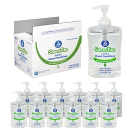 Dynarex SannyTize Hand Sanitizer Gel – 16 oz. Square Bottle w/Pump, Infused with Aloe Vera & Eliminates 99% of Common Germs, Clear, 1 Box of 12 SannyTize Hand Sanitizer 16 oz. Square Bottles w/Pump