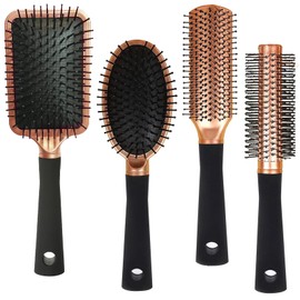 Hair Brush Set ，DDUP 4 PACK Anti Static Massage Oval Comb Round Hair Brush， Vent Hair Brush，Detangling Brush ，Paddle Brush for Women Men （Black）