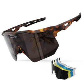 Fast Glasses, Polarised Cycling Glasses, Men and Women, Sports Glasses, 5 Interchangeable Lenses, 3D Adjustable Nose Support, 99% UV Protection, Lightweight TR90 Glasses for Cycling, Brown