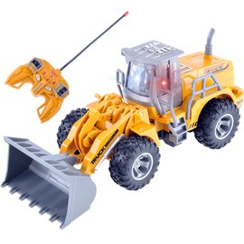 PowerTRC Remote Control Functional Construction Excavator Bulldozer Vehicle Truck with Lights, 1:30 Scale RC Truck Car for Kids, for Beach Trips, Parties, Holidays, Birthdays, and Christmas