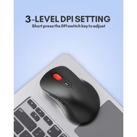 VEN-DENS Wireless Mouse – 2.4GHz USB Optical Mouse with Adjustable DPI (800/1200/1600), Silent Click, Ergonomic Design – for Laptop, PC, Windows, Mac – Black with Red Scroll