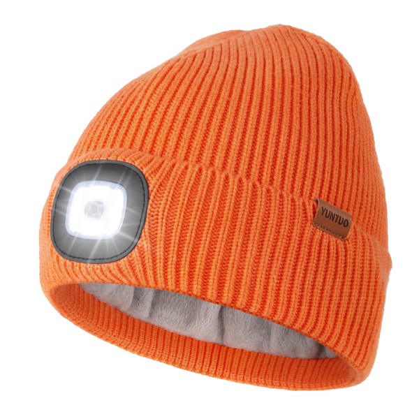 YunTuo Fleece Lined Hat with Light, USB Rechargeable LED Beanie