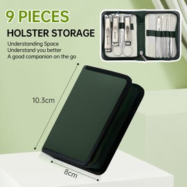 9PCS Stainless Steel Nail Clippers Set, Professional Manicure Pedicure Kit with Nail File, Cuticle Tool, Home Travel Essentials, Durable Grooming Tools for Women/Men Elegant Gift Box (Green)