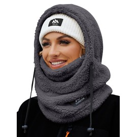 Fuakesor Fleece Balaclava Unisex Windproof Ski Mask Winter Thermal Motorcycle Balaclava Women Ski Face Cover Men Neck Warmer Scarf Cold Weather Hat(Dark Grey)