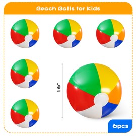 3 otters 6PCS Beach Balls for Kids, 16 Inch Inflatable Beach Balls Classic Rainbow Color Small Pool Balls for Kids Beach Pool Summer Party