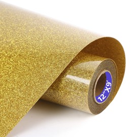 HTVVETUR Glitter Gold Heat Transfer Vinyl - 12" x 9ft Glitter HTV Rolls for Shirts, Iron on Vinyl for Cameo - Easy to Cut & Weed (J006-9ft)