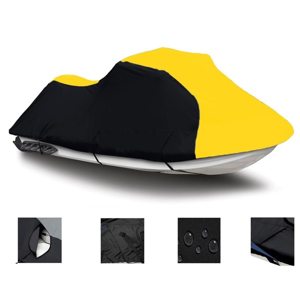 Black/Yellow Super Heavy-Duty, TOP of The LINE Cover Compatible for Polaris SLH 1997 1998 1999 2000 2001 Trailerable Jet Ski Cover PWC Boat Covers 1-2 Seater