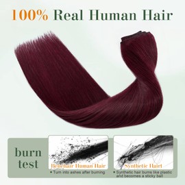 Benehair Burgundy One Piece Clip in Hair Extensions Human Hair Wine Red Hair Extensions Clip in Human Hair 24inch 3/4 Full Head Remy Hair Long Straight Natural Soft Hair Extensions 5 Clips