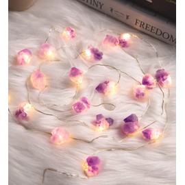 Genuine Natural Amethyst String Lights, 6.5ft 20 LEDs Healing Crystal Raw Stones Decor for Reiki Ornaments Witchy Spiritual Room Home Bedroom Party Indoor Christmas Wedding Decor