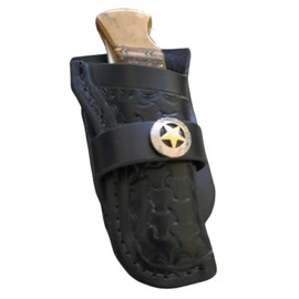 Leather Right Hand Knife Sheath for Buck 110 Knife, Pocket Knife Holder with Star Concho, Dyed Black
