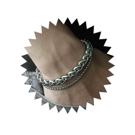 Sttiafay 2Pcs Silver Men's Titanium Steel Bracelet Silver Plated Link Wheat Chain Bracelet Dainty Italian Box Chain Bracelet Jewelry for Women Men