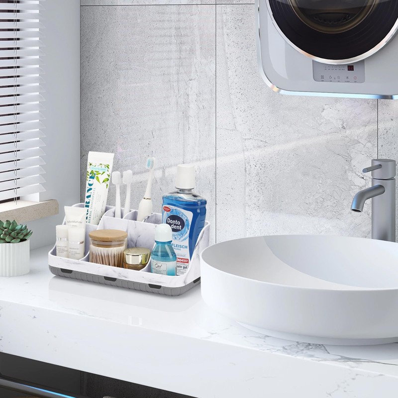 GFWARE Marble Bathroom Countertop Organizer - Detachable 7 Slots Kids