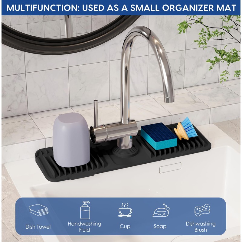 17.7 Inch Silicone Faucet Mat for Kitchen Sink Splash Guard