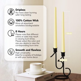 Pickood New Burning Formula Unscented Dripless 10-Inch Taper Candles Set of 12 - Ivory, for Wedding, Dinner - Smokeless, Long Burning - Hand Poured, Colored Tall Candlesticks - Marfil