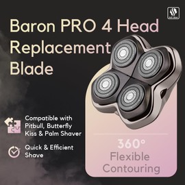 Skull Shaver Baron PRO 4 Head Replacement Blade - Shaver Blade for Wet & Dry Shaving - Rotary Heads Design - Japanese Stainless Steel - Compatible with Pitbull, Palm & Butterfly Kiss Shavers