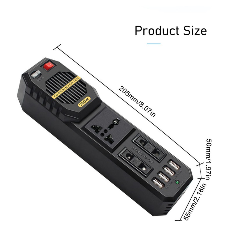 Car Power Inverter 200W DC 12V to AC for Vehicles